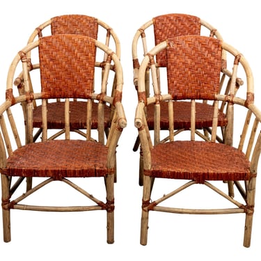 Set of Four Rattan and Bamboo Chairs