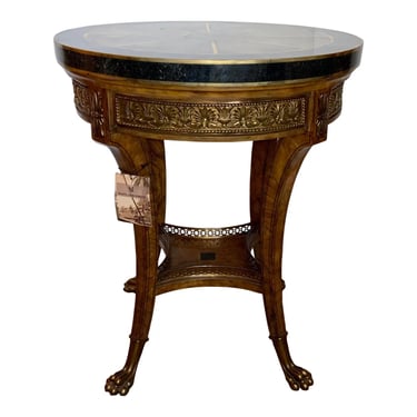 Maitland-Smith Traditional Black Stone and Brass Inlay Side Table