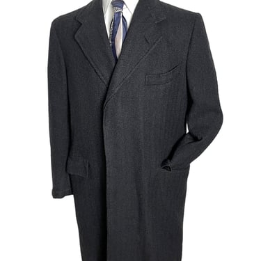 Vintage 1940s/1950s Custom Tailored Wool HERRINGBONE Overcoat ~ size 38 to 40 ~ Trench Coat ~ 