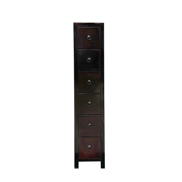 Oriental Dark Brown 6 Drawers Slim Narrow Chest Cabinet Stand cs7574E 
