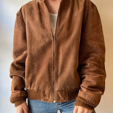 80s ‘Genuine Leather’ Brown Suede Leather Bomber / Medium 