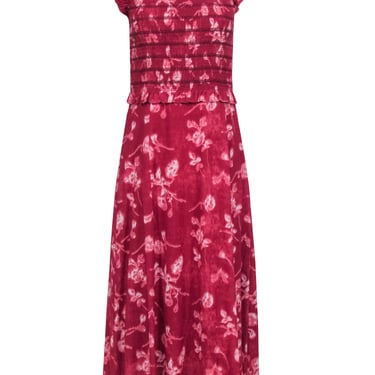 Sea NY - Brick Red Floral Print " Monet Smocked Midi" Dress Sz 4