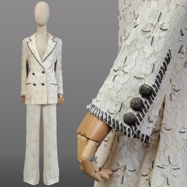 1960s Beaded Pantsuit / Rare Designer Jean Lutece Pantsuit / 60s Pantsuit / Women's Formal Pantsuit / 1960s Beaded Lace Suit / Size Medium 