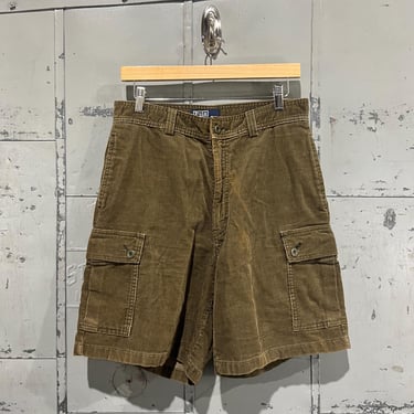 Vintage Made in USA micro cord Polo Ralph Lauren brown cargo shorts  Loose Fit Aesthetic Streetwear Basic Essential size 32 