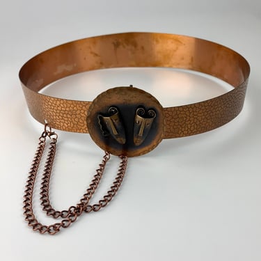 Unusual...1950's Copper Belt with Combination Pendant Necklace - Francisco Rebajes - Tooled Copper - Mid-Century Modern - 28 Inch Waist 