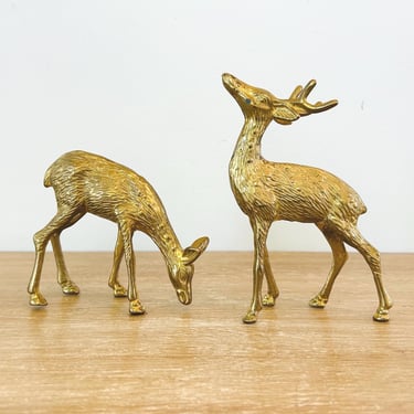 Vintage Mid Century Modern Brass Deer Pair 