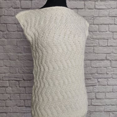 Handmade White Sleeveless Top // Soft Knit Crochet Stretchy 