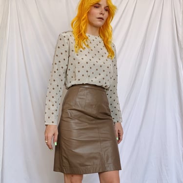 Taupe Leather Pencil Skirt 