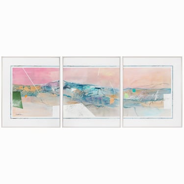 Harold Haydon Mix Media Triptych Painting on Paper Abstract 
