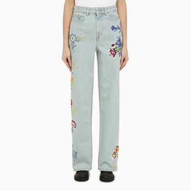 Kenzo Light Blue Jeans With Denim Flower Embroidery Women