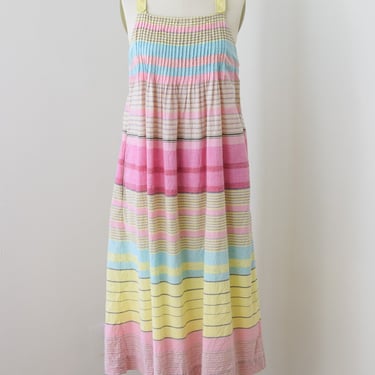 Vintage 1980s Striped Indian Cotton Dress | S | 80s Pastel Stripes Maxi Dress 