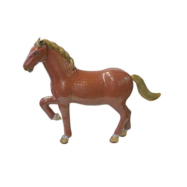 Vintage Chinese Metal Brick Red Golden Tail Fengshui Horse Figure ws3279E 