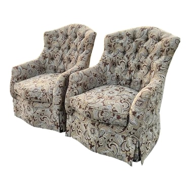 Schnadig Paisley Tufted Lounge Chairs - a Pair 