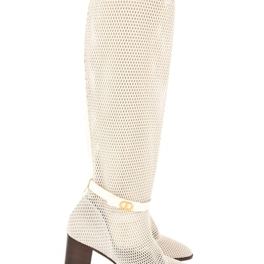 Christian Dior Cream Mesh Knee High Boots, 42