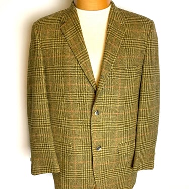 Vintage 60s Green Men’s Houndstooth Wool Sports Coat Blazer Size 38 S 