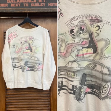 Vintage 1960’s Monster Rat Fink Style Airbrush Hot Rod GTO Drag Race Cotton Sweatshirt, 60’s Vintage Clothing 