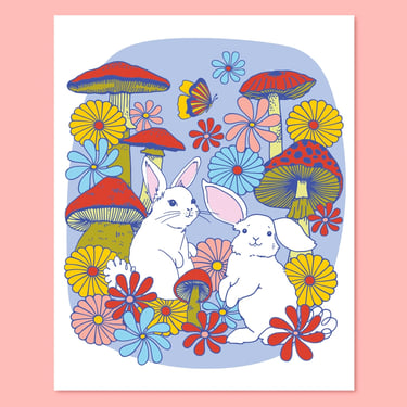 Mushroom Bunnies Print 8x10