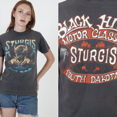 1989 Sturgis Motorcycle Rally T Shirt, 80s South Dakota Biker Tee, Vintage 80s Black Hills Motor Classic, Girls Mens Toms Tees Size Small 