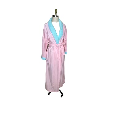 Vintage 70's Gerry Of California Pink and Turquoise Fleece Bath Robe, Size Small 