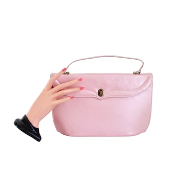 1950s Pale Pink Pearlescent Leather Handbag - Mid Century Pink Handbag - 1950s Pink Purse - Vintage Pink Purse - 1950s Pink Handbag 