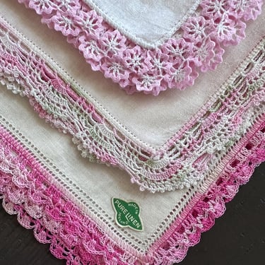 Hankies 3L pink varied crochet RICK RACK 