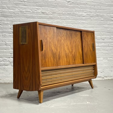 Vintage 1959 Mid Century Modern Walnut Stereo Cabinet | West German Record Console with Turntable + Speakers 