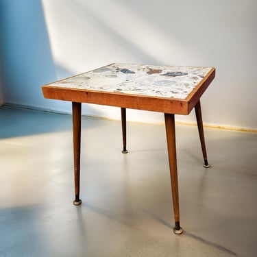 Mid-century terrazzo side table with wooden frame and brass feet – 1950s 