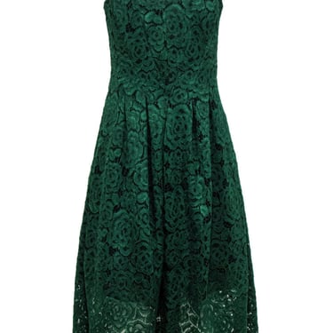 Vera Wang - Green Floral Lace Strapless Fit &amp; Flare Dress Sz 8