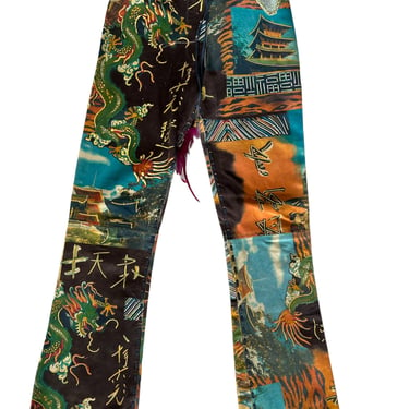 1990s VOYAGE PASSION Blue & Orange Printed Suede Pants 