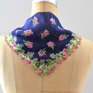 1950s Handkerchiefs Blue Rose