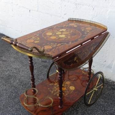 Italian Style Drop Leaves Inlay Vintage Liquor Bar Tea Cart 4901