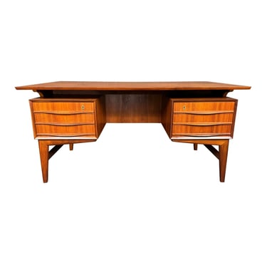 Vintage Danish Mid Century Modern Teak Floating Writing Desk 