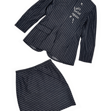 Moschino 90s twisted pinstriped skirt suit