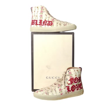 GUCCI- NIB Floral High Top Sneakers, Size US 38.5