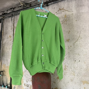 Vintage 1950s 1960s Arsenic Green Wool Cardigan Sweater Button Down Jacket