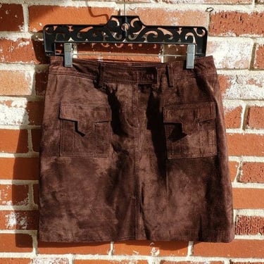 Chocolate Brown Suede Vintage 90s Miniskirt w/Pockets S/M 