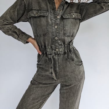 Vintage Faded Black Denim Jumpsuit