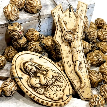 VINTAGE: Rare Italian Extra Large Alabaster Wall Hanging Rosary - Made in Italy - Catholic Christian Spiritual Madonna - SKU 