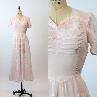 1940s PALE PINK puff sleeves dress gown small medium | new spring summer 