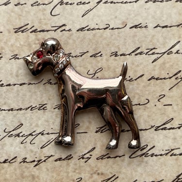 sterling airedale terrier pin 1950s jeweled silver dog brooch 