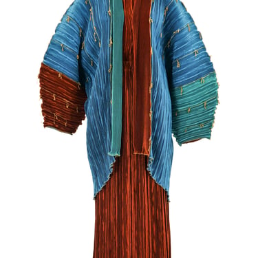Pleated Structural Jacket and Skirt Ensemble