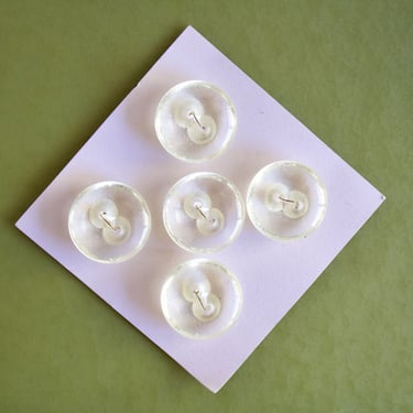 1” Vintage Spheroid Clear Plastic Saucer Sewing Buttons - Two Hole Sew Throughs - Set of Five 