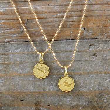Gold Zodiac Charm Necklace, Zodiac Sign Jewelry, Astrology, Coin Jewelry 