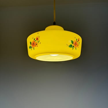 Midcentury  Vintage Pendant Light / Opaline Glass Lamp /  Retro Kitchen Lighting Fixture / Antique Ceiling Lamp / Yugoslavia / 1960s 