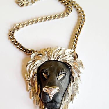 Vintage Luca Razza Leo the Lion Statement Necklace Black and Silver 