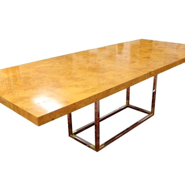 Contemporary Burlwood Extendable Dining Table w/ Brass and Chrome Base by Alder 