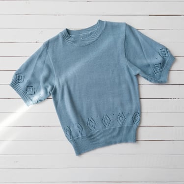 light blue sweater | 80s vintage pastel light blue dark academia cottagecore short sleeve knit sweater 