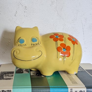 Vintage Retro Yellow Cute Happy Hippo Piggy Bank 