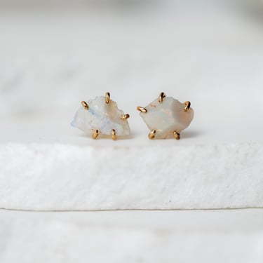 14K Yellow Gold Milky Australian Opal Studs