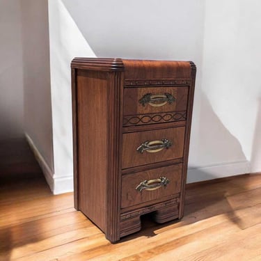 Art Deco Nightstand – 1930s Vintage Bedside Table, Waterfall Edge, 26